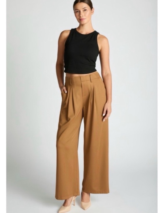 Pants - Wide-Leg High-Rise Trousers Pants in Caramel